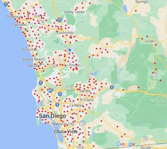Map with red dots